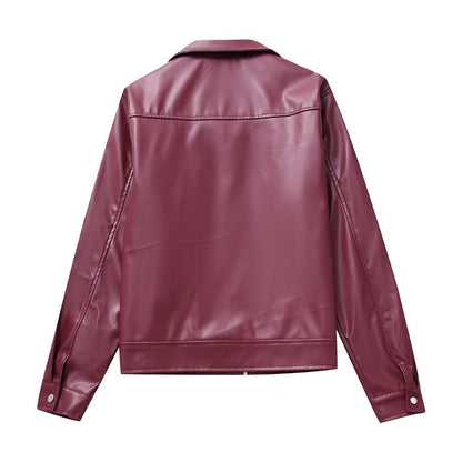 Cool And Wild Lapel Leather Biker's Leather Jacket for Women