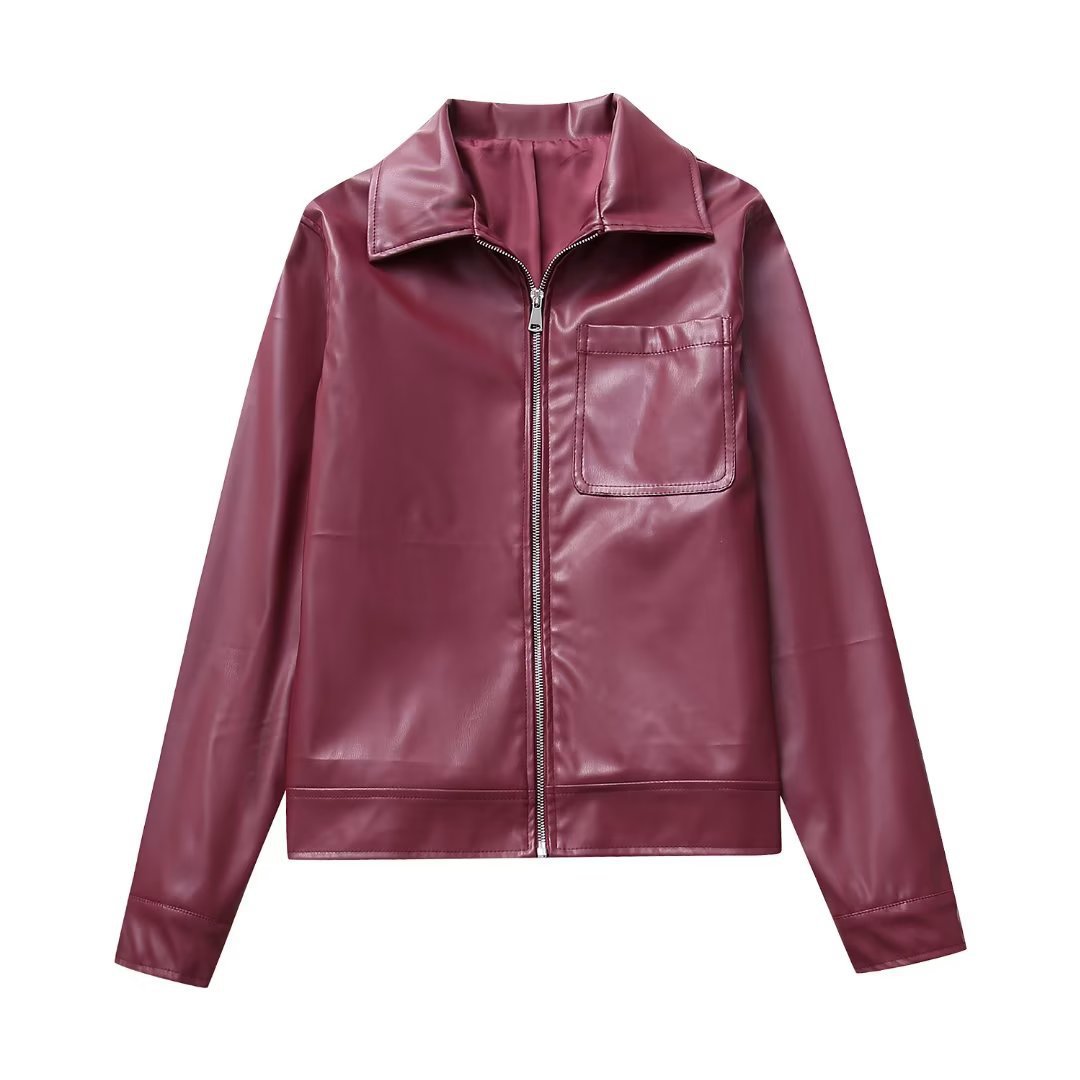 Cool And Wild Lapel Leather Biker's Leather Jacket for Women