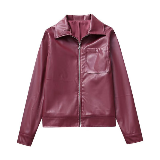 Cool And Wild Lapel Leather Biker's Leather Jacket for Women