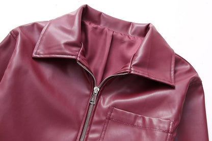 Cool And Wild Lapel Leather Biker's Leather Jacket for Women